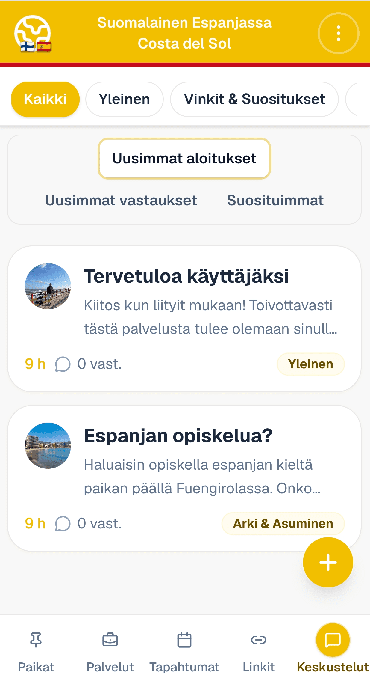 Keskustelu-näkymä sovelluksessa